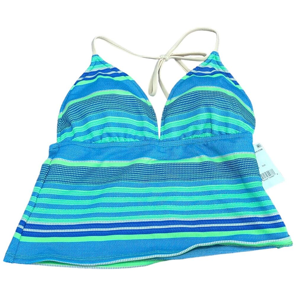 Polo Ralph Lauren Tankini Top Womens Medium Turquoise Striped Halter Swimwear